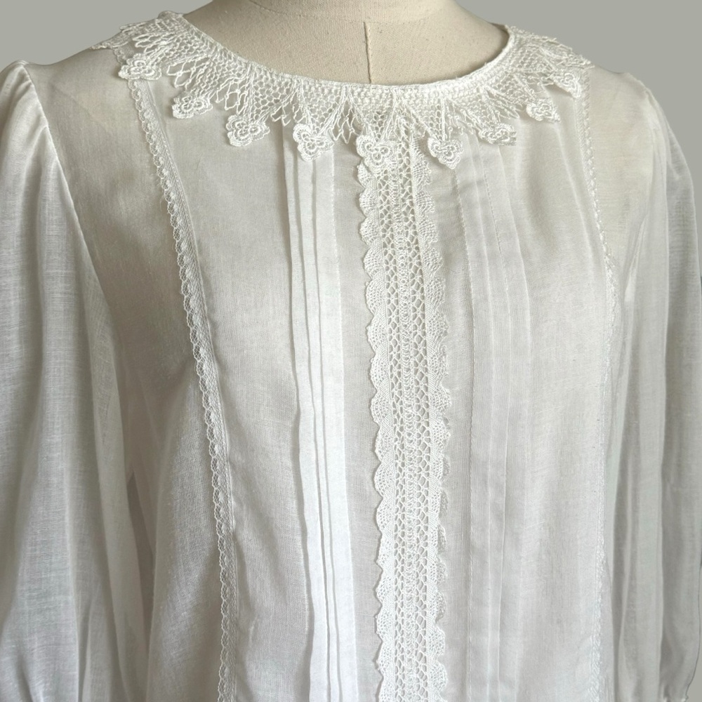 vintage 70s white cotton voile Gunne Sax blouse size small - Picture 4 of 11